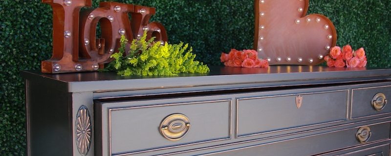 Vintage Black Placecard Dresser With Rustic LED Love Signs