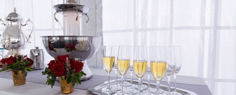 Champagne Fountain With Regina Champagne Flutes & Silver Serving Tray