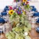 Farm Table With Western Blue China, Napa Wine Glasses & Mason Jars