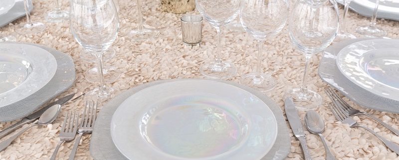 Tablescape With Luster China, Hammered Flatware & Regina Glassware