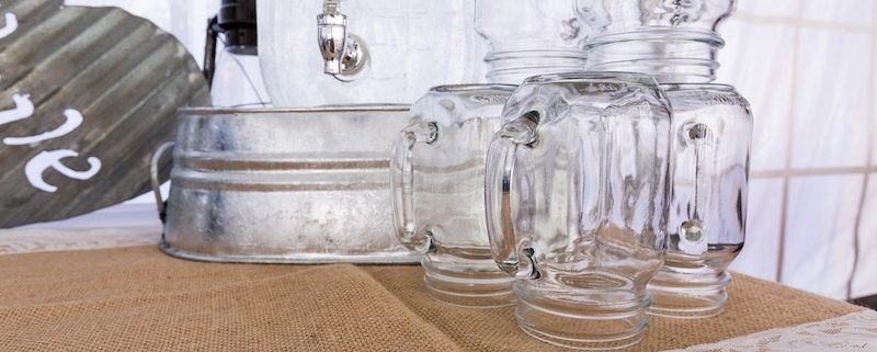 Mason Jar Glassware & Beverage Dispenser On Zinc Tub