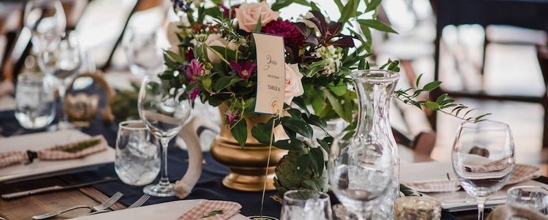 Farm Table With Square China, Regina Glassware & Stemless Wine Glasses