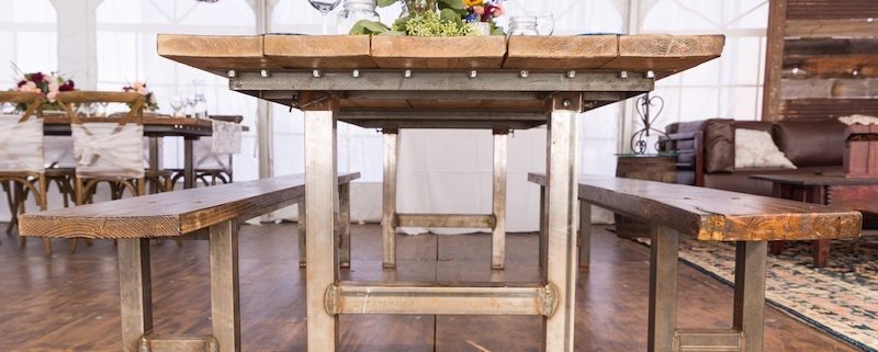 Rustic Farm Table & Benches With Iron Legs