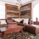 Rustic "Summit Lounge" Set With Barnwood Wall, Pecan Axis Furniture & Wooden Coffee Table