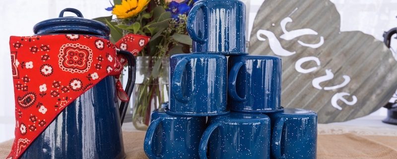 Rustic Western Blue Coffee Pourer & Western Blue Mugs