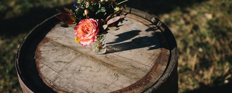 Rustic Whiskey Barrel Cocktail Table