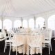 Fabric Lined Tent With White Infinity Chairs & Crystal Chandeliers