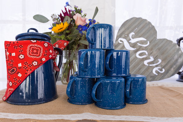 Western blue coffee mug beverage station rentals